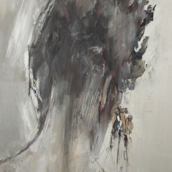 Nahaufnahme des Kopfs einer Frau auf strukturiertem Gemälde