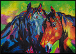 Modern acrylic painting animals with frame "Multicolored manes"