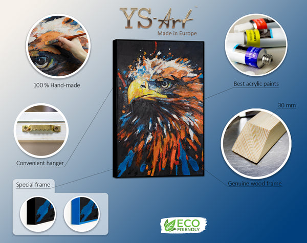 Framed hand painted canvas art "Mighty eagle"
