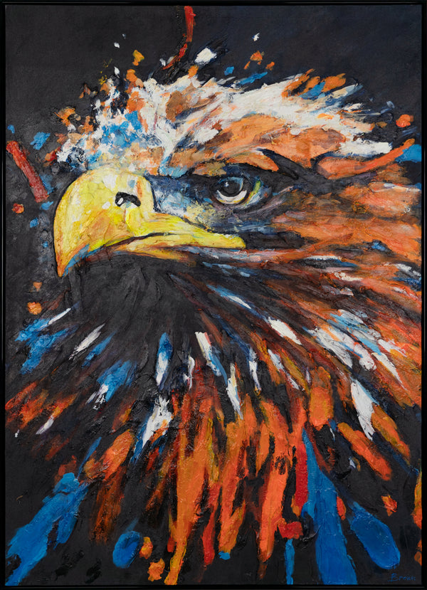 Framed hand painted canvas art "Mighty eagle"
