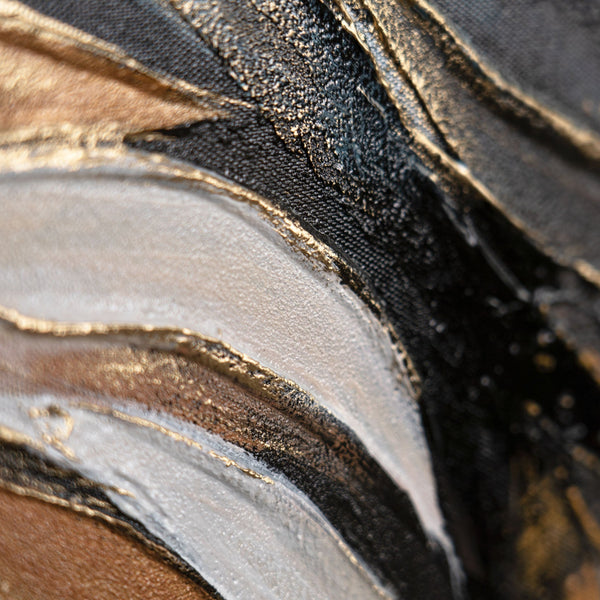 Strukturierte Blattform – Acrylmalerei Schwarz mit Gold
