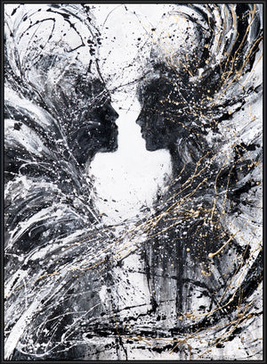 Abstrakte Acrylmalerei Figur Schwarz Gold