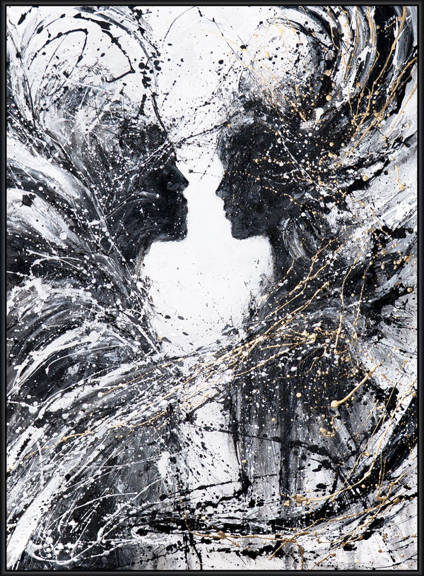 Abstrakte Acrylmalerei Figur Schwarz Gold