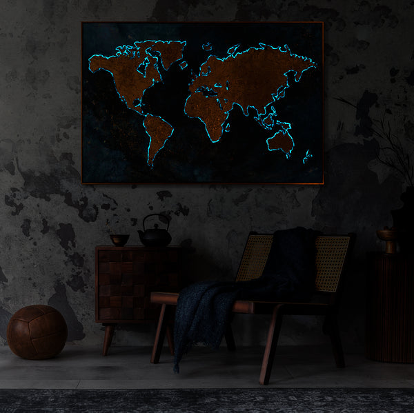 Glow in the dark wall art with frame "Magic map"