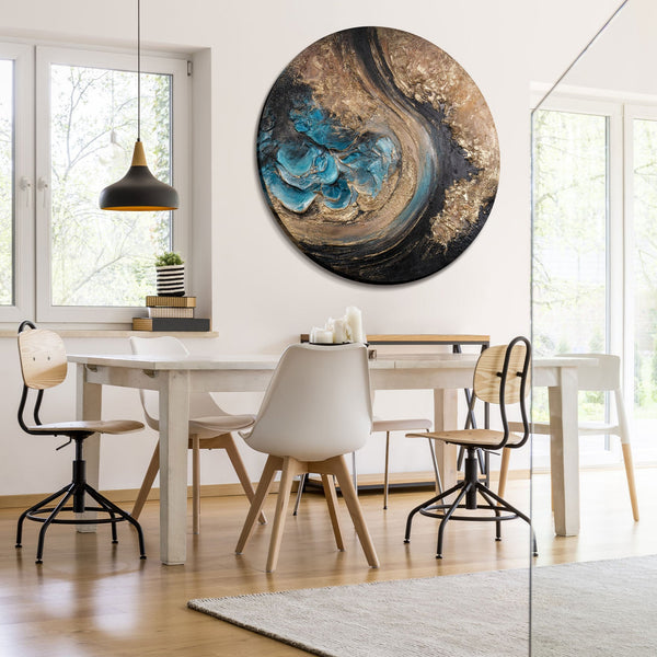 wanddeko esszimmer modern, runde kunst an der wand