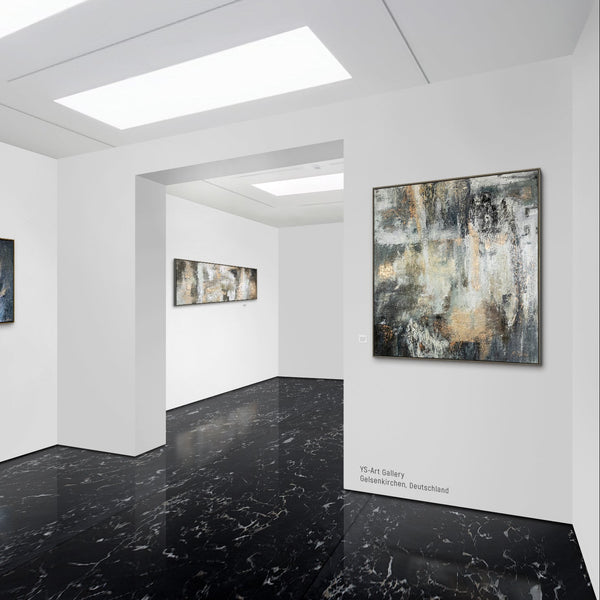 Moderne Wandkunst Grau Gold Acrylbild im Wohnzimmer