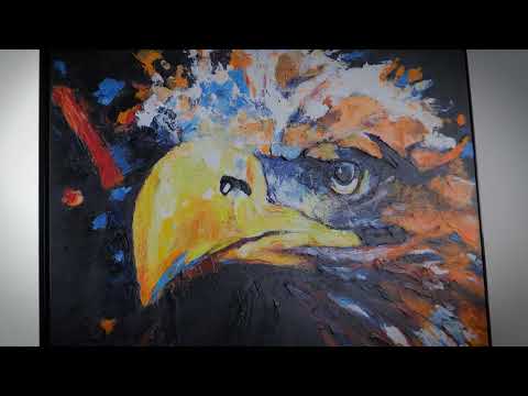 Framed hand painted canvas art "Mighty eagle"