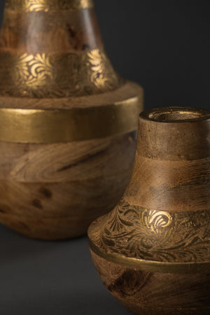 Handmade wooden vase with gold pattern – Exclusive interior decor