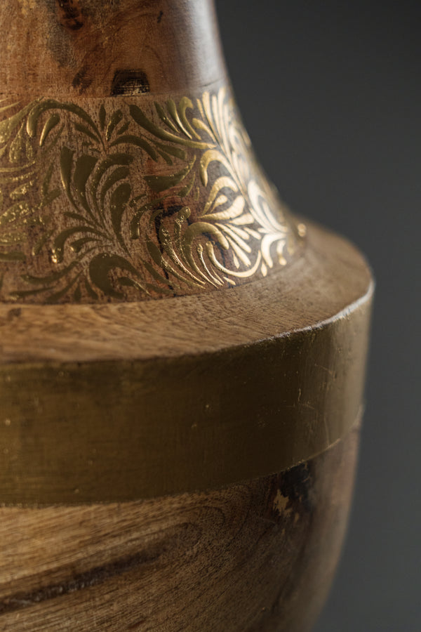 Handmade wooden vase with gold pattern – Exclusive interior decor
