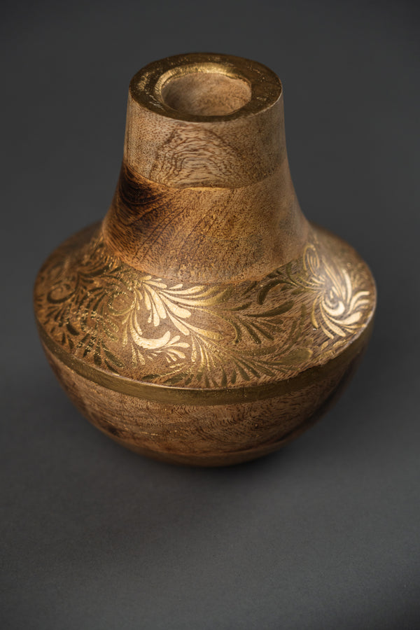 Handmade wooden vase with gold pattern – Exclusive interior decor
