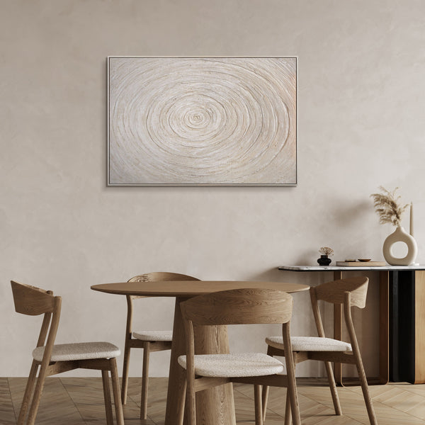 Minimalist wall decor – Textured acrylic painting in beige with frame “Echoes of Time”