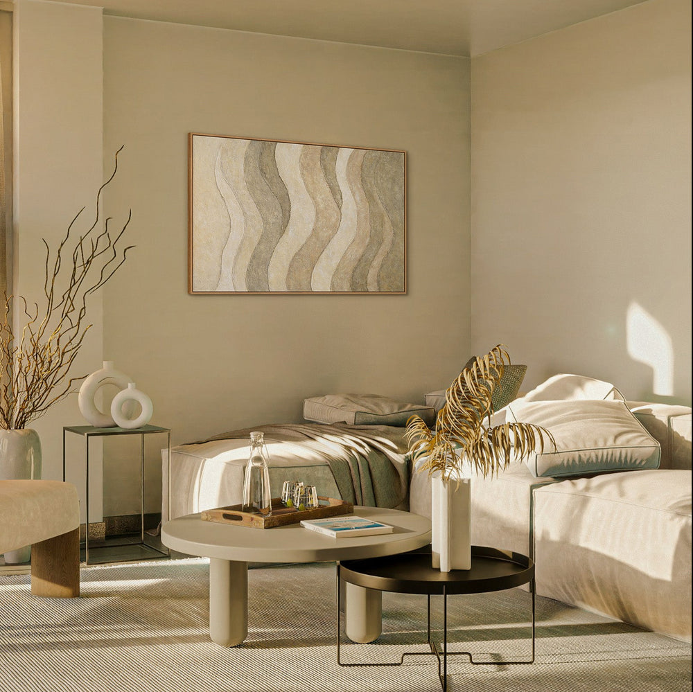 Hand-painted natural tones – Modern framed canvas paintings “Shadow and Sand”