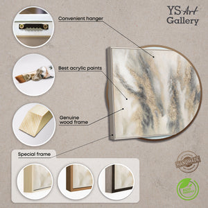 Abstraktes Leinwandbild mit sanfter mineralischer Bewegung in Grau