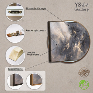 Modern acrylic painting in grey and gold with frame – Abstract wall art “Sky Glow”