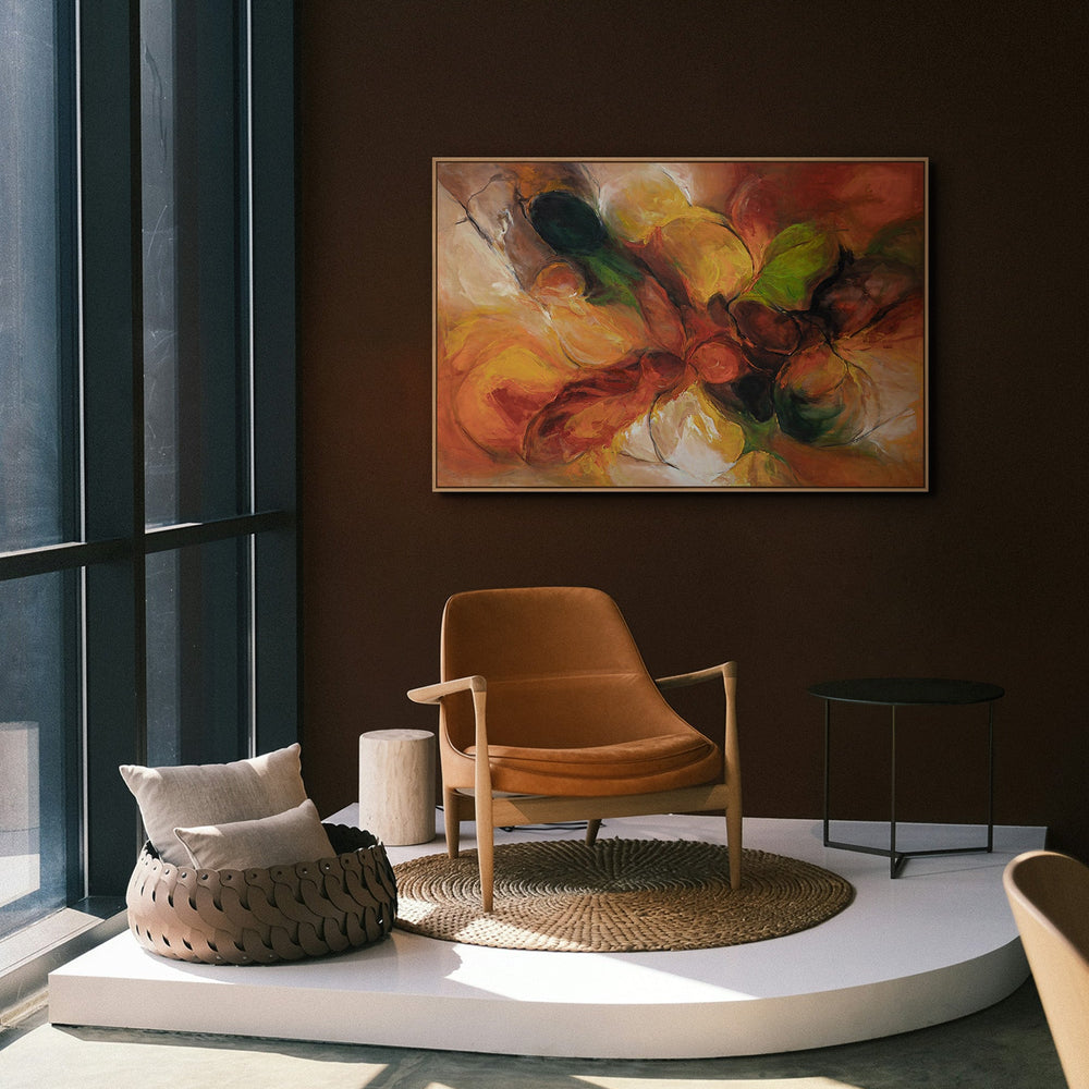 Hand-painted canvas picture in natural colors – Abstract painting with frame “Autumn Dance”