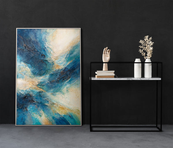 Abstract Art on Canvas – Maritime Acrylic Painting "Shine of the Waves"