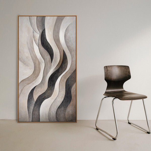 Acrylic painting with texture – Elegant abstract art in beige & grey “Sandwaves”