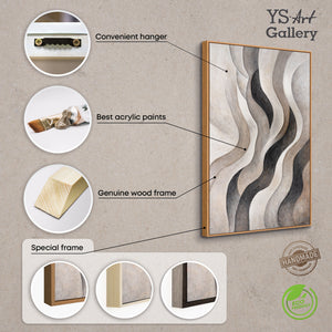 Produktübersicht eines abstrakten Leinwandbildes im Hochformat mit Wellenstruktur