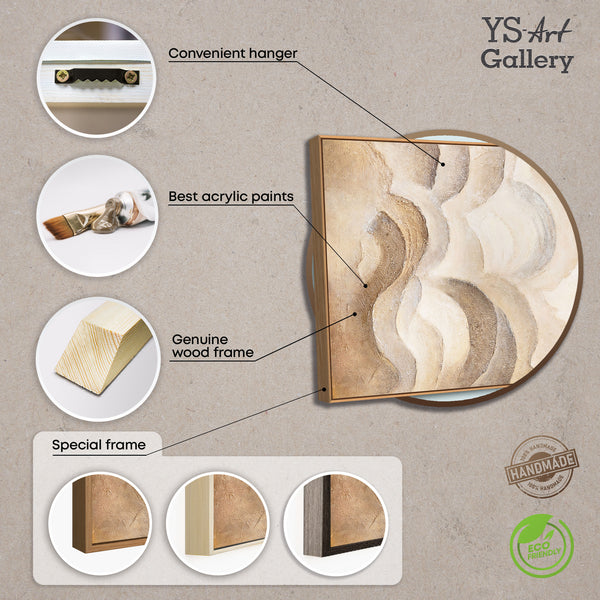 Abstraktes Leinwandbild mit harmonischer Wellenkomposition in Beige