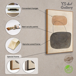 Modern painting in beige and grey with frame – Abstract art “Balance of contrasts”