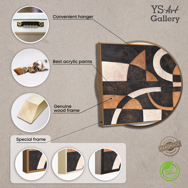 Abstract acrylic painting geometry with frame – Hand-painted wall art “Harmony of Curves”