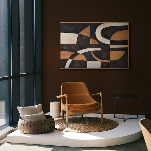 Abstract acrylic painting geometry with frame – Hand-painted wall art “Harmony of Curves”