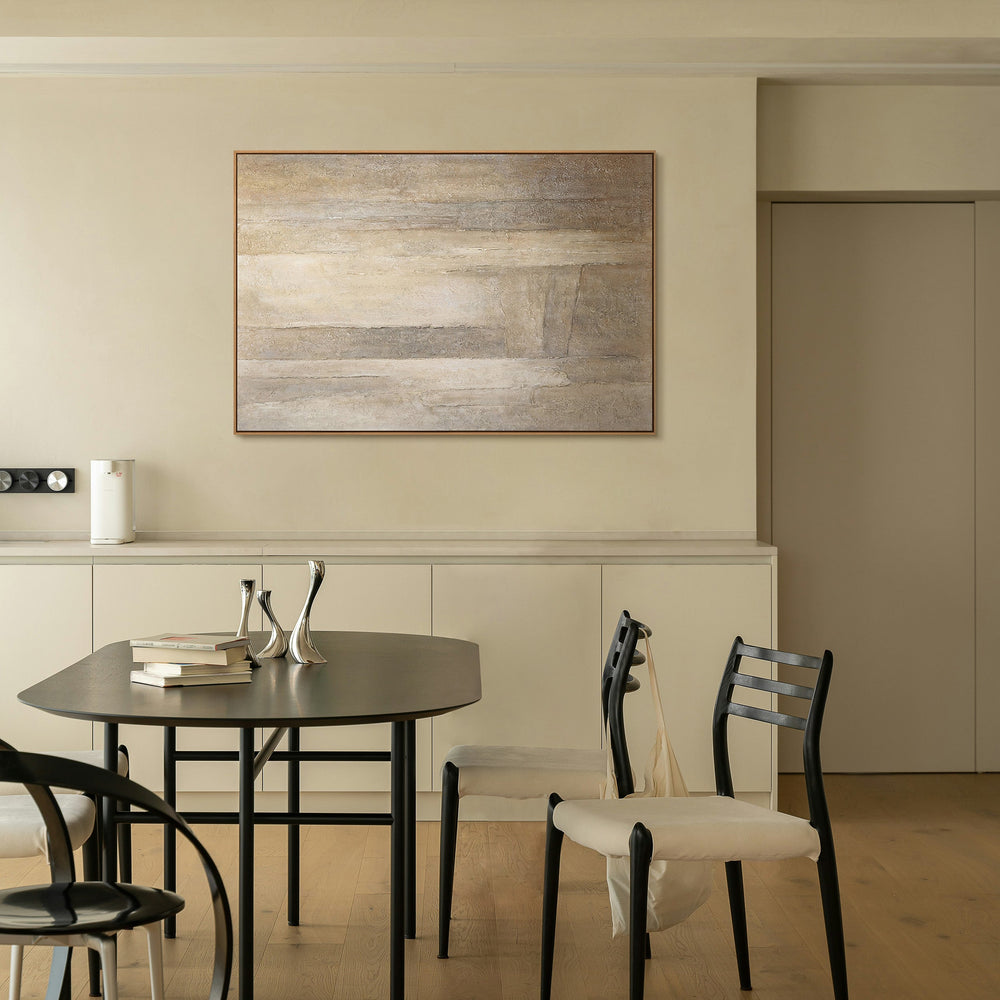 Abstract acrylic painting on canvas in beige grey “Verticals of Time”