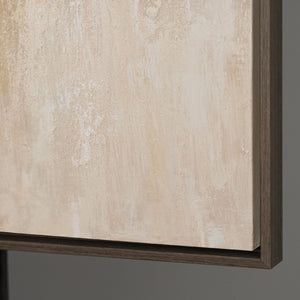 Abstract painting with frame - Modern wall art in beige, blue, and gold "Light transitions"