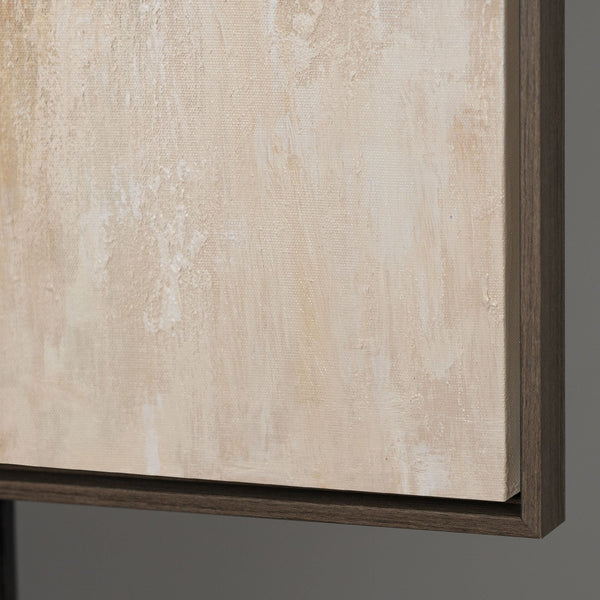 Abstract painting with frame - Modern wall art in beige, blue, and gold "Light transitions"