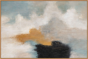 Abstract painting with frame - Modern wall art in beige, blue, and gold "Light transitions"