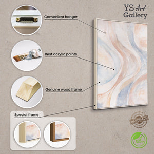 Abstract canvas painting, beige and blue – textured framed painting “Wind Lines”