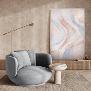 Abstract canvas painting, beige and blue – textured framed painting “Wind Lines”