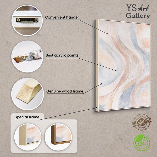 Produktübersicht eines abstrakten Leinwandbildes in Pastellfarben mit Materialdetails