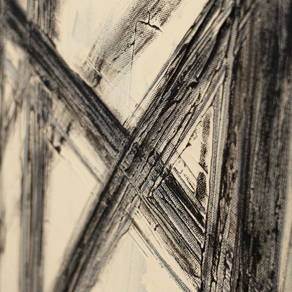 Abstraktes Kunstbild mit expressiver Linienführung in Schwarz und Creme