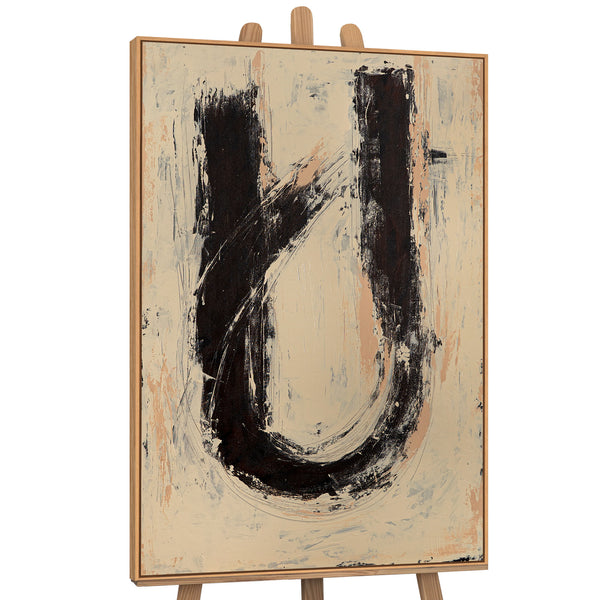 Abstraktes Acrylbild „Stille dazwischen“ – Handgemalte abstrakte Kunst in Beige und Schwarz