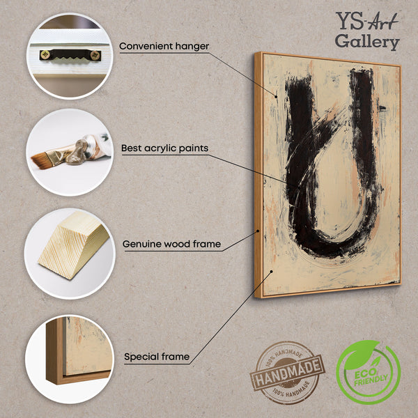 Abstraktes Acrylbild „Stille dazwischen“ – Handgemalte abstrakte Kunst in Beige und Schwarz