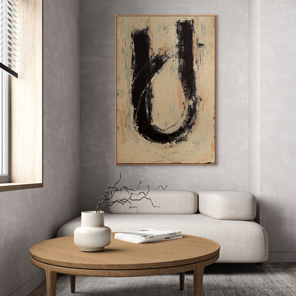 Abstract acrylic painting "Silence in Between" – Hand-painted abstract art in beige and black