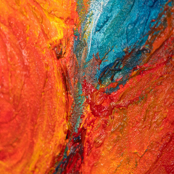Abstrakte Kunst auf Leinwand „Verschmelzung der Energien“ – Farbstarkes Gemälde mit Rahmen