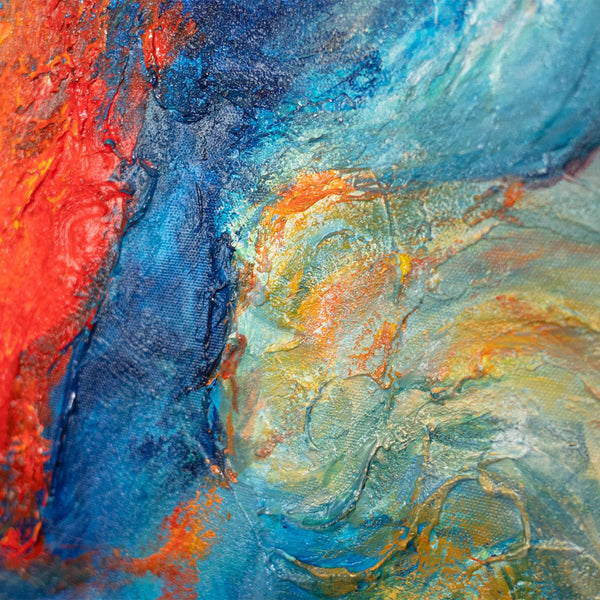 Abstrakte Kunst auf Leinwand „Verschmelzung der Energien“ – Farbstarkes Gemälde mit Rahmen