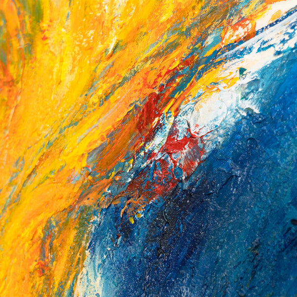 Abstrakte Kunst auf Leinwand „Verschmelzung der Energien“ – Farbstarkes Gemälde mit Rahmen