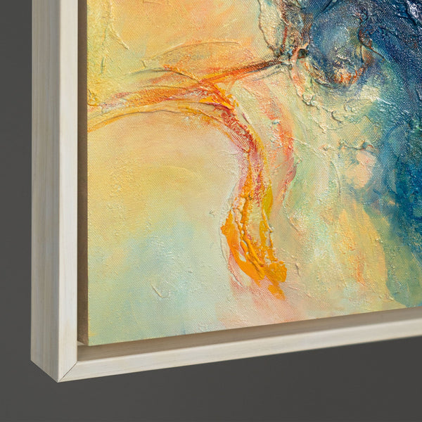 Abstrakte Kunst auf Leinwand „Verschmelzung der Energien“ – Farbstarkes Gemälde mit Rahmen
