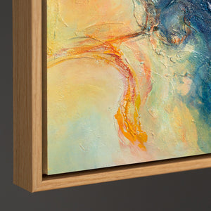 Modernes abstraktes Leinwandbild mit kontrastreichem Farbspiel in Blau