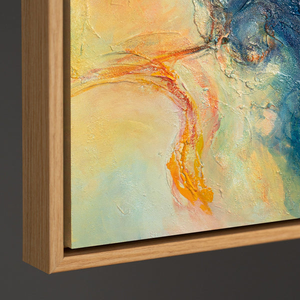Abstrakte Kunst auf Leinwand „Verschmelzung der Energien“ – Farbstarkes Gemälde mit Rahmen