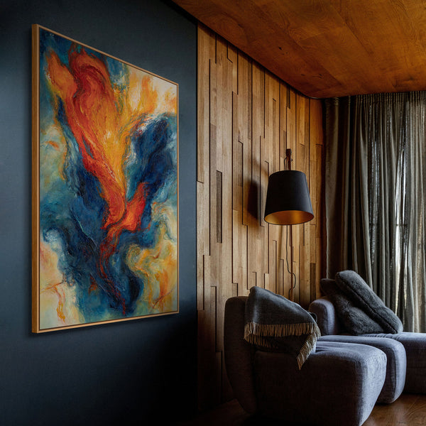 Abstrakte Kunst auf Leinwand „Verschmelzung der Energien“ – Farbstarkes Gemälde mit Rahmen