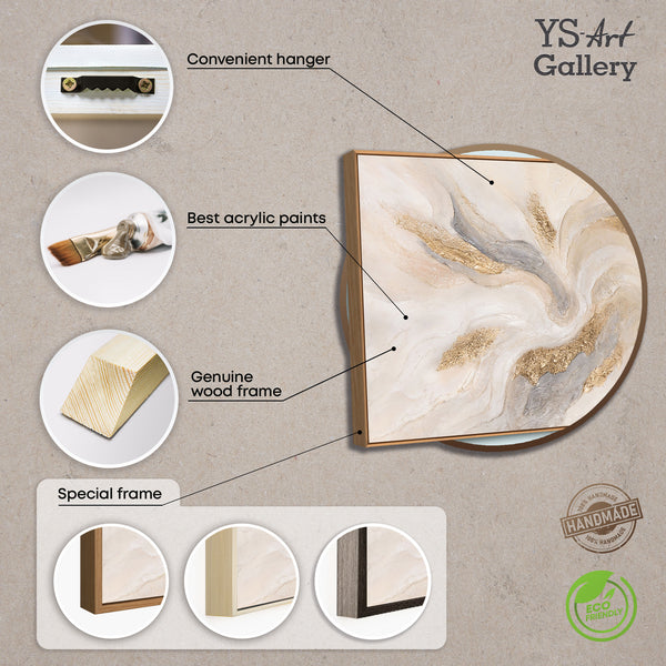 Abstraktes Leinwandbild mit sanfter Bewegung und goldenen Akzenten