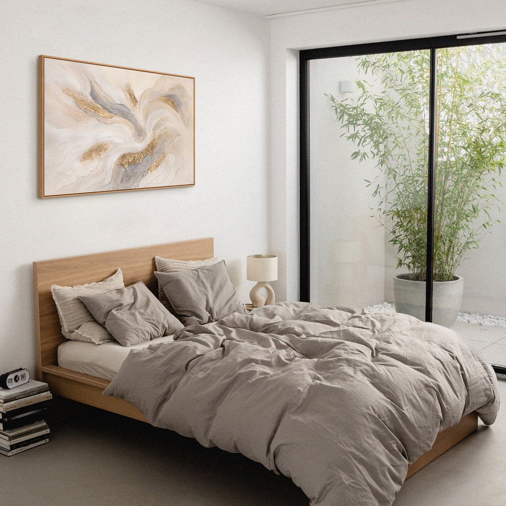 Modern textured painting in natural tones – Hand-painted canvas art with frame “Radiant Streams”