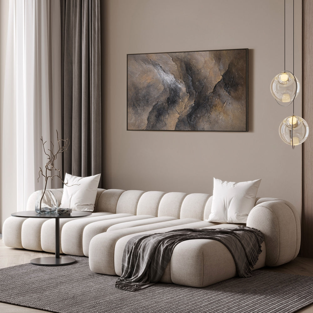 Abstract painting in dark earth tones – Hand-painted canvas art “Darkness and Dawn”