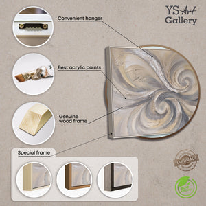 Abstraktes Leinwandbild mit sanftem Wirbelmuster in Beige