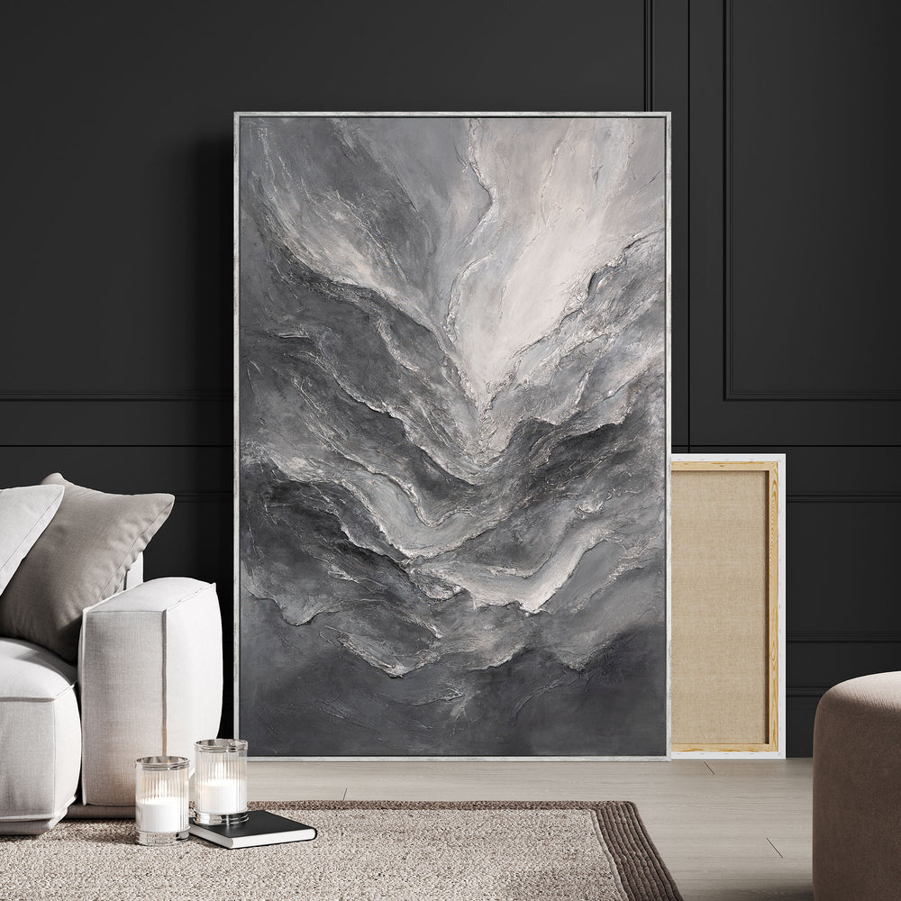 Handgemaltes Acrylbild mit Rahmen „Erinnerung der Felsen“ – Moderne Wandkunst auf Leinwand
