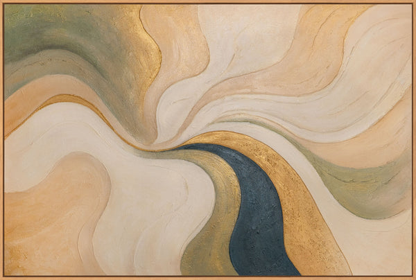 Modernes Acrylgemälde auf Leinwand „Echo des Windes“ in warmen Naturtönen mit Rahmen